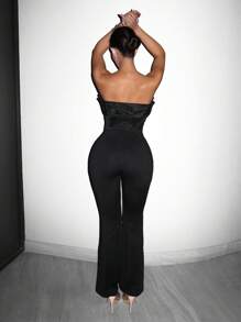 SHEIN SXY Của phụ nữ Xếp li Pháo sáng Jumpsuit ống - màu đen - Xem 2