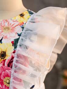 補間女童圓領水滴袖上衣+花朵圖案a字裙兩件套 - 彩色 - 查看 8