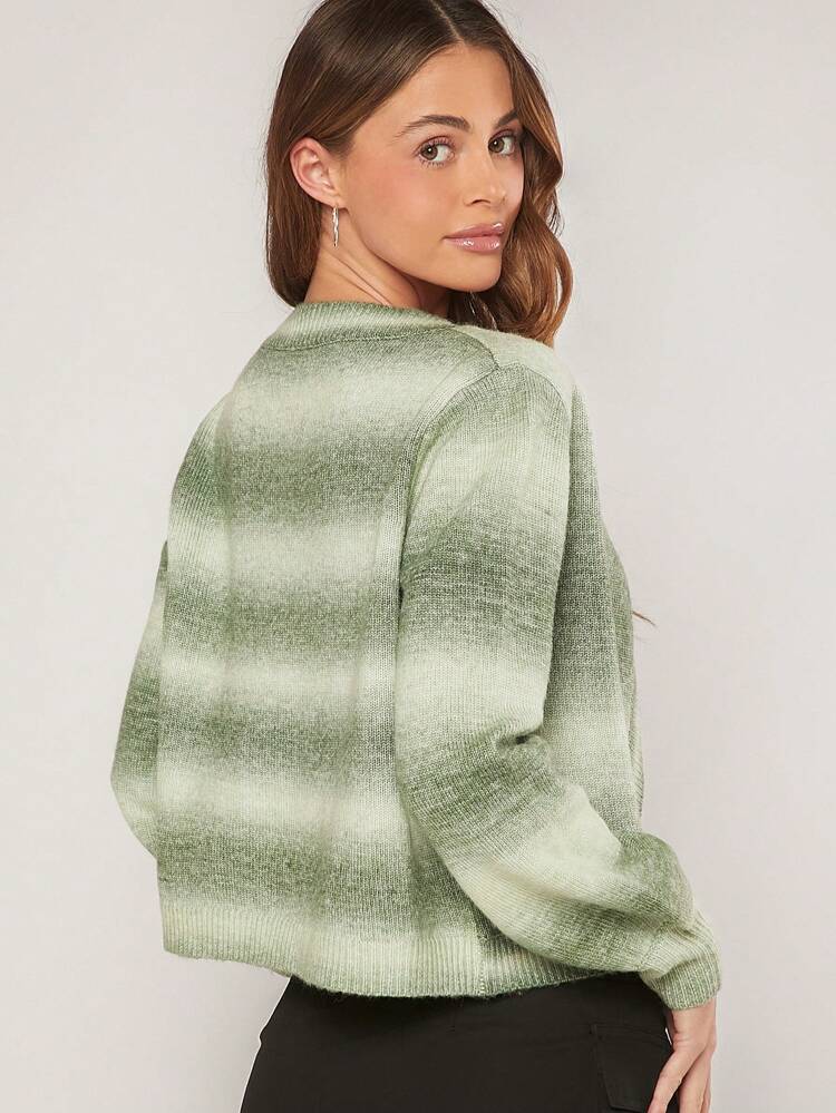 Ombre Open Front Long Sleeves Casual Cardigan