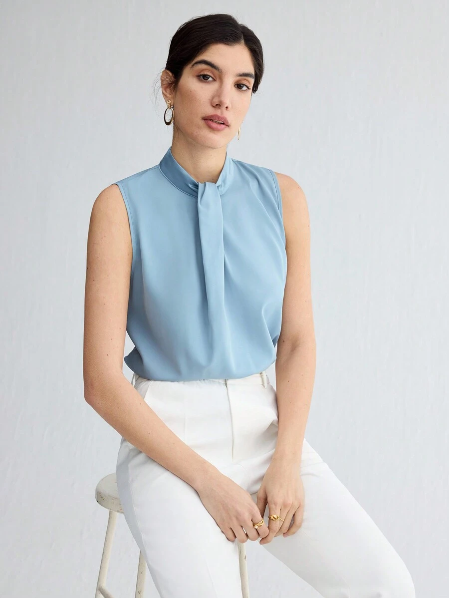 BizChic 女士純色立領背心 - 藍色 - 查看 1