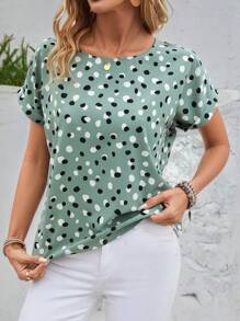 EMERY ROSE Women's Polka Dot Batwing Sleeve Blouse Summer