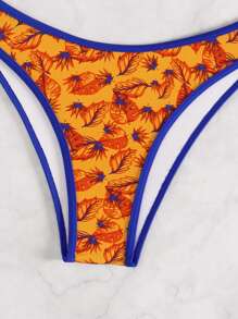 SHEIN Swim 女士树叶印花抹胸比基尼套装 夏季 - 彩色 - 查看 5