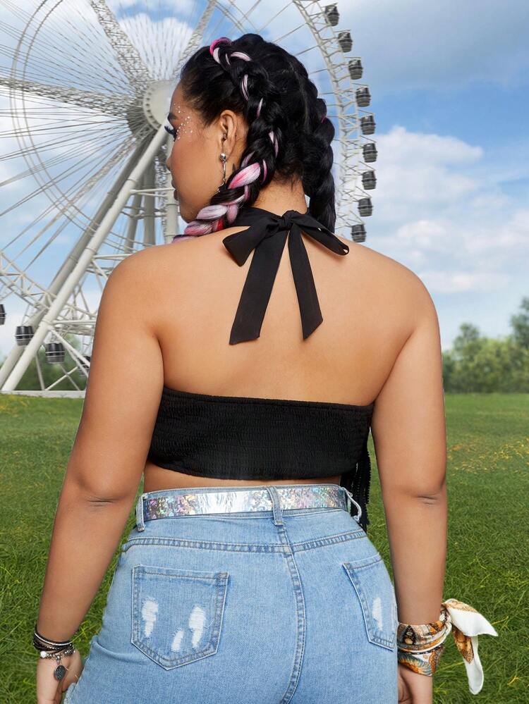 Plus Size Fringed Halter Top