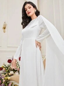 Modelyn Ladies' Arabian Style Puff Sleeve Cape Dress - White - View 5