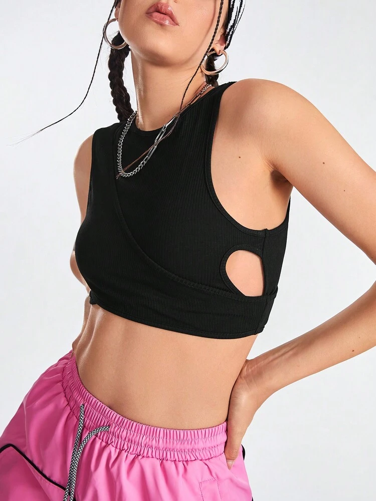 Women's Round Neck Sleeveless Sport Tank Top With 2 In 1 Design