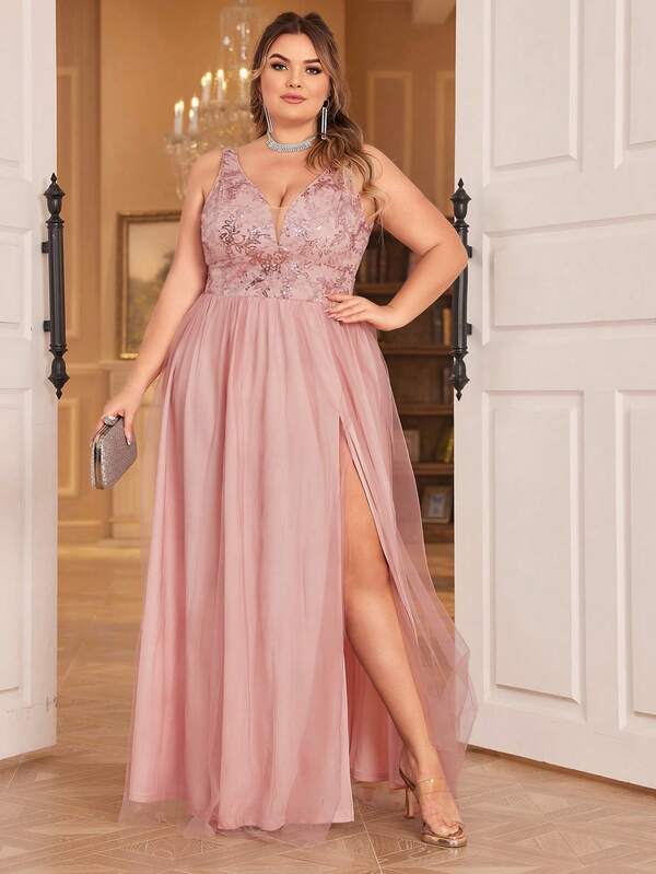 Double Crazy Plus Size Women Elegant Floral Print Split Party Dress For Concert, Club, Formal Occasion Wedding Guest Dress Prom Dress