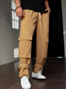 Claim Dot Men's Slanted Pocket Cargo Pants , Corduroy - Khaki - View 4