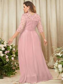 MIUSOL Hơn Ăn mặc trang trọng Ren hoa Áo nịt ngực Viền lấp lánh Buổi tiệc Thêm dài - Màu Hồng baby - Xem 2