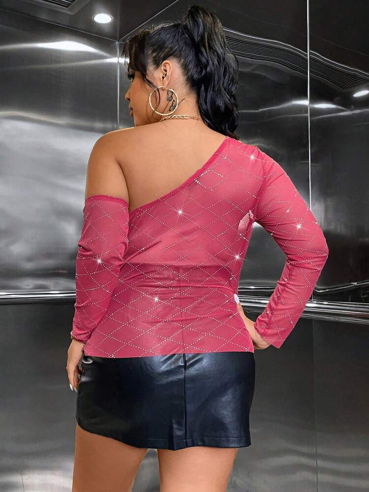 Plus Size Women's One Shoulder Perspective Fashion Top