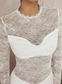 L'Amorae Lớp phủ ren Xù Váy bodycon - trắng - Xem 6