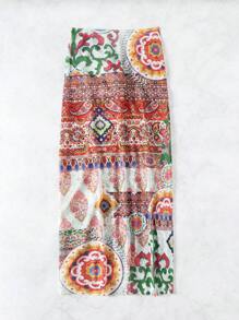 Swim Vcay 随机印花不对称下摆长裙罩衫，适合度假、夏季海滩 - 彩色 - 查看 6