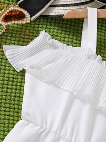 SHEIN Tween Girls' White Cami Jumpsuit For Summer Vacation - White - View 3