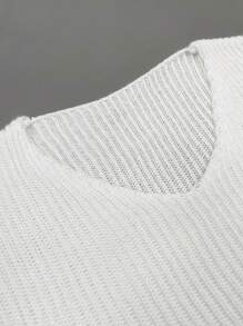 Women's Basic Loose V-Neck Button Sweater, Lightweight Ribbed Knit Pullover, White Casual - White - View 8