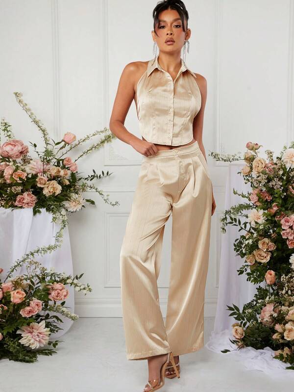 L'Amorae Set de două piese cu top și pantaloni cu dungi subțiri