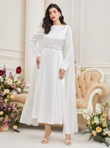 Modelyn Ladies' Arabian Style Puff Sleeve Cape Dress - White - View 4