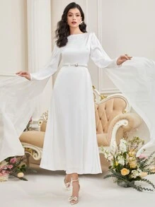 Modelyn Ladies' Arabian Style Puff Sleeve Cape Dress - White - View 6