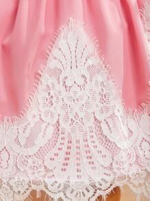 SHEIN Baby Girl Elegant Palace Style Lace Patchwork Dress With Bow Knot Suitable For Parties - Pink - View 4