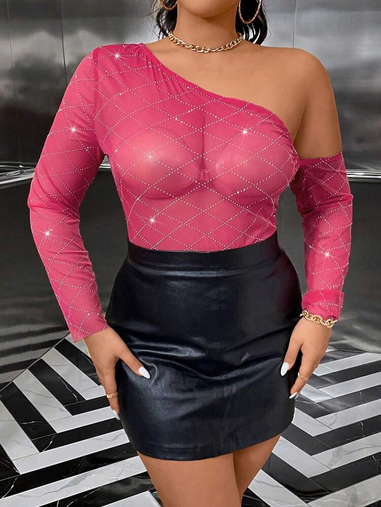 Plus Size Women's One Shoulder Perspective Fashion Top