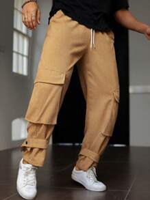 Claim Dot Men's Slanted Pocket Cargo Pants , Corduroy - Khaki - View 8