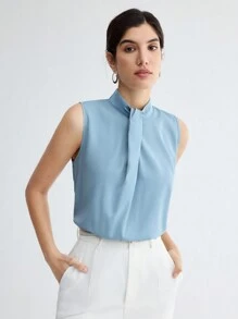 BizChic 女士純色立領背心 - 藍色 - 查看 5