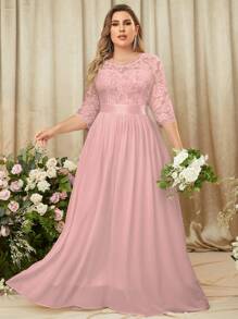 MIUSOL Hơn Ăn mặc trang trọng Ren hoa Áo nịt ngực Viền lấp lánh Buổi tiệc Thêm dài - Màu Hồng baby - Xem 1