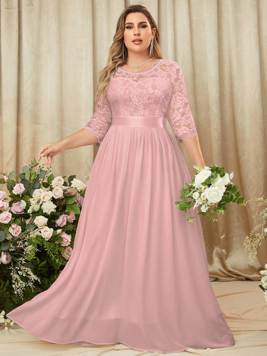 MIUSOL Hơn Ăn mặc trang trọng Ren hoa Áo nịt ngực Viền lấp lánh Buổi tiệc Thêm dài - Màu Hồng baby - Xem 1