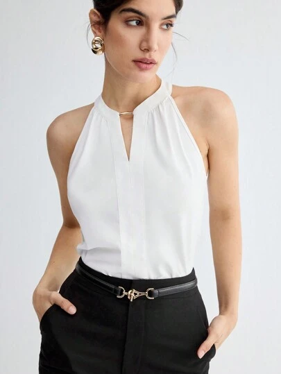 BizChic 女式露肩缺口领纯色百搭吊带背心，适合城市通勤、办公室、商务休闲、派对等场合