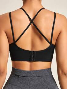 SHEIN Sports Women's Seamless Cross Back Sports Tank Top Gym Top - Black - View 1