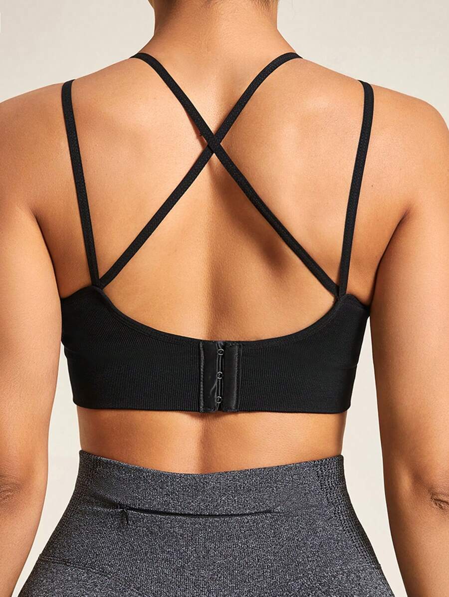 SHEIN Sports Women's Seamless Cross Back Sports Tank Top Gym Top - Black - View 1