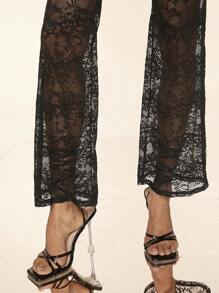 SHEIN BAE Ladies Fashionable Lace Perspective Flare Pants