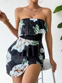 Chiquease A-Line Ruffled Strapless Midi Dress - Green - View 3