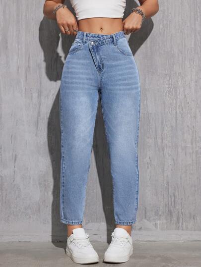 SHEIN EZwear Jean Con Bolsillos Y Diseño De Cintura Escalonada