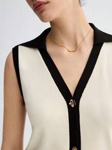 BizChic Comfortable Casual Black-Apricot Contrast Color Women Knitted Top For Summer - Apricot - View 6