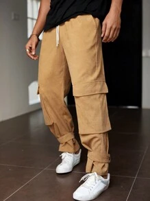 Claim Dot Men's Slanted Pocket Cargo Pants , Corduroy - Khaki - View 5