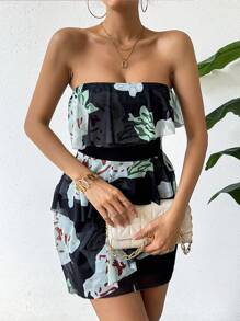 Chiquease A-Line Ruffled Strapless Midi Dress - Green - View 4