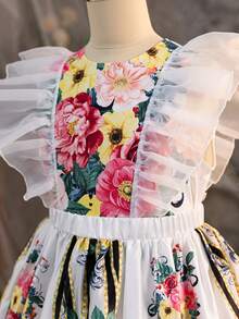 補間女童圓領水滴袖上衣+花朵圖案a字裙兩件套 - 彩色 - 查看 6