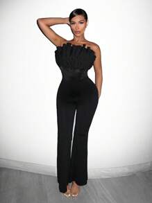 SHEIN SXY Của phụ nữ Xếp li Pháo sáng Jumpsuit ống - màu đen - Xem 5
