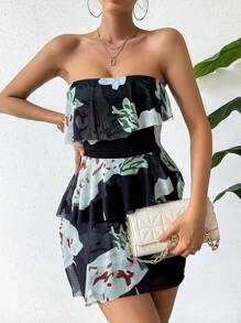 Chiquease A-Line Ruffled Strapless Midi Dress - Green - View 1