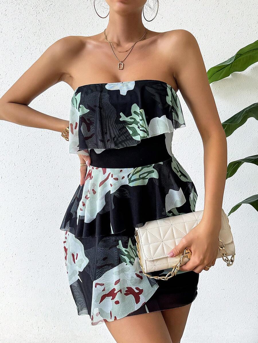Chiquease A-Line Ruffled Strapless Midi Dress - Green - View 1