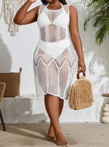 Slaydiva 大尺碼女士修身背心連衣裙,帶有尾巴設計,海灘度假必備時尚裝束 - 白色 - 查看 6