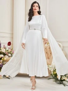 Modelyn Ladies' Arabian Style Puff Sleeve Cape Dress - White - View 8