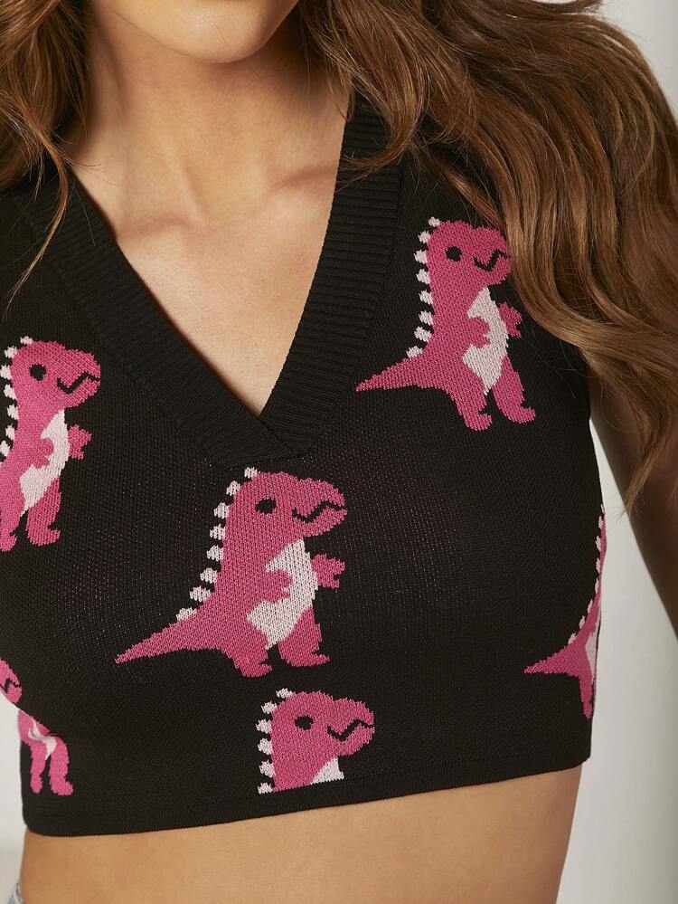 Dinosaur Pattern Crop Sweater Vest For Summer