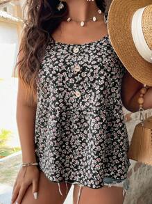 SHEIN LUNE Top De Cami À Nœud D'épaule Imprimé Floral Pour Femme Grande Taille