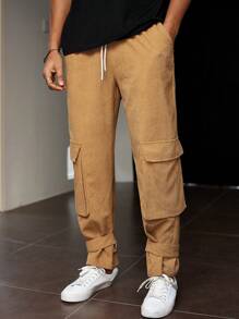 Claim Dot Men's Slanted Pocket Cargo Pants , Corduroy - Khaki - View 6