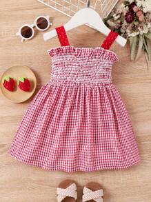 SHEIN Baby Girl Sweet And Cute Strawberry Print Sleeveless Dress For Summer - Red - View 2