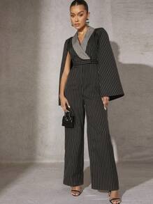 SHEIN Unity 細條紋對比披風連身褲 - 彩色 - 查看 3