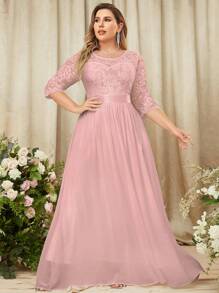 MIUSOL Hơn Ăn mặc trang trọng Ren hoa Áo nịt ngực Viền lấp lánh Buổi tiệc Thêm dài - Màu Hồng baby - Xem 6