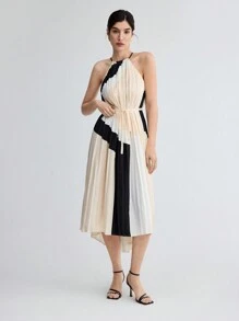 BizChic Quý cô Khối màu Thắt lưng Xếp li Đầm - Nhiều màu - Xem 3