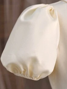 SHEIN 雙排釦泡泡袖中學生女童裙裝,彼得潘領領口和三層中長裙擺 - 杏色 - 查看 6