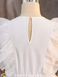 補間女童圓領水滴袖上衣+花朵圖案a字裙兩件套 - 彩色 - 查看 7